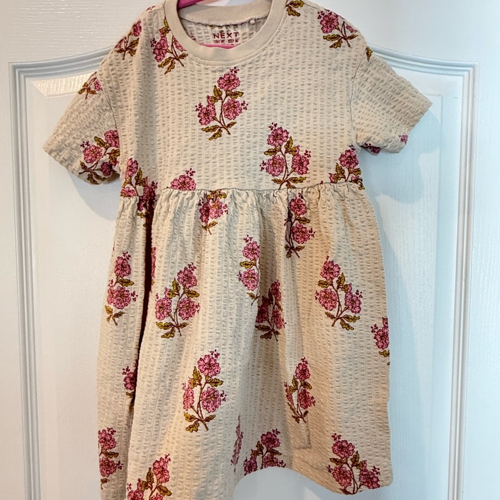 Next Cream Dress with Pink Floral Pattern